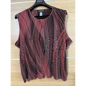 Sag Harbor Woman Top 3X Tank Red & Black Striped Polyester Career Casual Basic